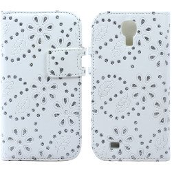 Samsung Galaxy S4 Diamond Leather Wallet Case with Stand (White)